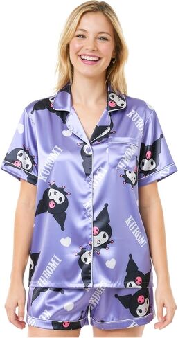 Get Trend Hello Kitty | Kuromi | Pusheen Women’s Pajama Sets, 2 Piece Button Up Shirt & PJ Shorts, Soft Kawaii Lounge Sets in Saudi Arabia