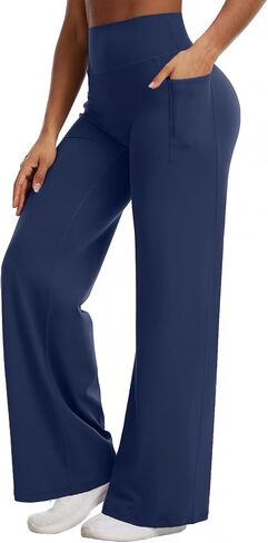 Flamingals Straight Leggings Wide Leg Yoga Pants with Pockets for Women High Waisted Hidden Scrunch Workout Pants in Kuwait