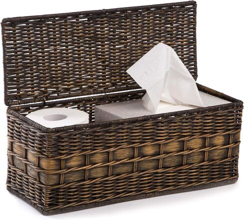 The Basket Lady Lidded Wicker Box, 16 in L x 6.5 in W x 7 in H, Sandstone in Saudi Arabia