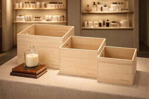 Set of 3 Large Wood Storage Crates (Up to 14.5"x14"x10"), Fully Assembled, Seamless Dovetail Unfinished Farmhouse Solid Natural Nesting Wood Crates for Home Office Retail Display in Kuwait