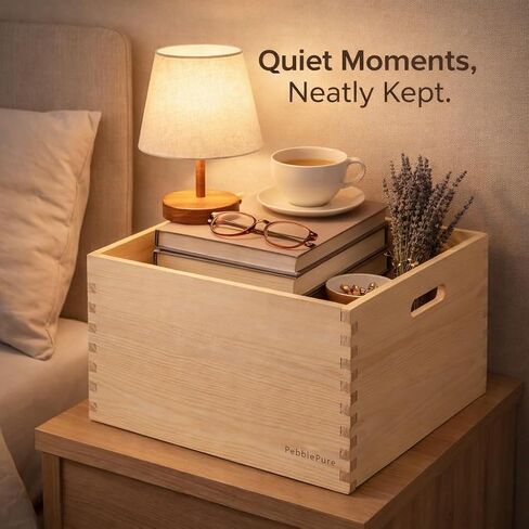 Set of 3 Large Wood Storage Crates (Up to 14.5"x14"x10"), Fully Assembled, Seamless Dovetail Unfinished Farmhouse Solid Natural Nesting Wood Crates for Home Office Retail Display in Kuwait