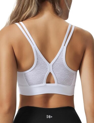 Yvette Yoga Bras Light Support for Women Low Impact Spaghetti Strap Mesh Splicing Style for Yoga Pilates Walking Daily, White, XL in Kuwait