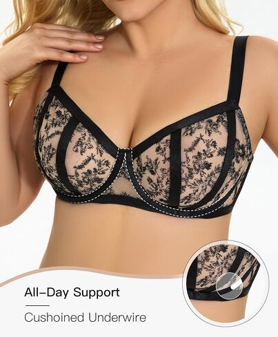 حمالة صدر نسائية من Onlyday مقاس كبير وشفاف وشفاف وتغطية كاملة، حمالة صدر رافعة من Underwire غير مبطنة باللون الأسود والعاري in Kuwait