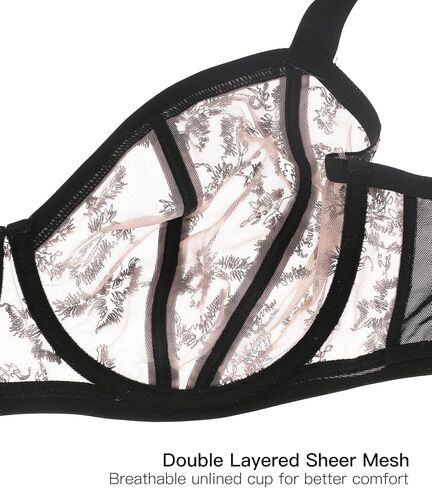 حمالة صدر نسائية من Onlyday مقاس كبير وشفاف وشفاف وتغطية كاملة، حمالة صدر رافعة من Underwire غير مبطنة باللون الأسود والعاري in Kuwait