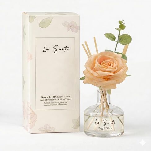 White Jasmine Reed Diffuser Set - 250ml Long Lasting Flameless Home Fragrance with Decorative Flower & Natural Reeds for Bathroom, Bedroom, Office, Gift in Saudi Arabia