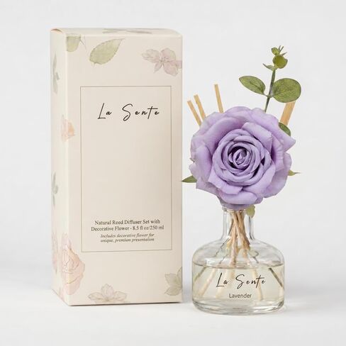 White Jasmine Reed Diffuser Set - 250ml Long Lasting Flameless Home Fragrance with Decorative Flower & Natural Reeds for Bathroom, Bedroom, Office, Gift in Kuwait