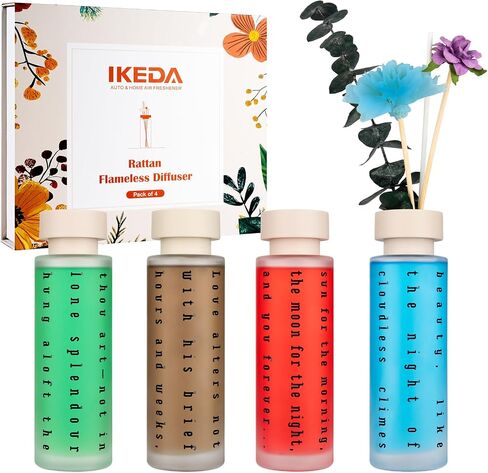 Ikeda Luxury Gift Set of 4 Reed Diffusers with Preserved Eucalyptus - Home Fragrance Oils for Bedroom, Bathroom, Office & Living Room - Scents for Relaxation, Focus & Mood (5.07 fl.oz Each) in Saudi Arabia