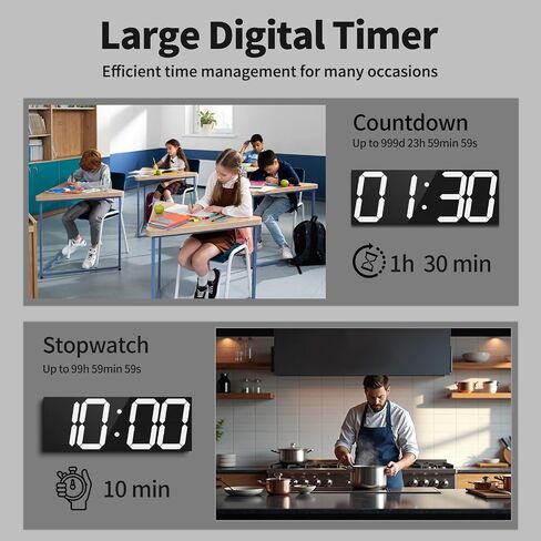 CHKOSDA 18.7'' Automic Digital Wall Clock, LED Digital Clock with Large Display, Multi-Function Wall Clock with Alarm and Timer, Auto Time Sync Clock with Adjustable Brigthness(White) in Saudi Arabia