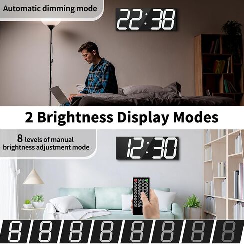 CHKOSDA 18.7'' Automic Digital Wall Clock, LED Digital Clock with Large Display, Multi-Function Wall Clock with Alarm and Timer, Auto Time Sync Clock with Adjustable Brigthness(White) in Saudi Arabia
