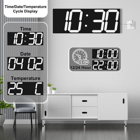 CHKOSDA 18.7'' Automic Digital Wall Clock, LED Digital Clock with Large Display, Multi-Function Wall Clock with Alarm and Timer, Auto Time Sync Clock with Adjustable Brigthness(White) in Saudi Arabia