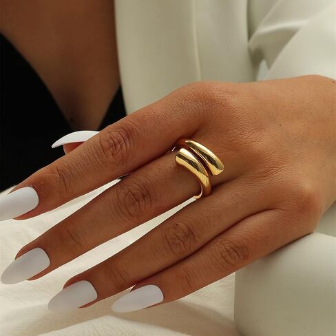 Chunky Gold Plated Wrap Around Ring Minimalist High Polish Tarnish Resistant Comfort Fit Open Adjustable Statement Ring for Women in Saudi Arabia