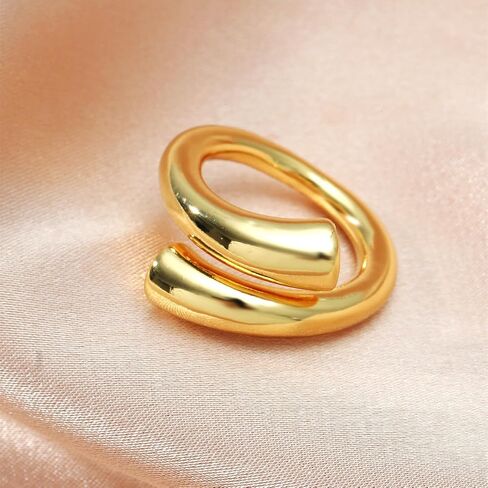 Chunky Gold Plated Wrap Around Ring Minimalist High Polish Tarnish Resistant Comfort Fit Open Adjustable Statement Ring for Women in Saudi Arabia