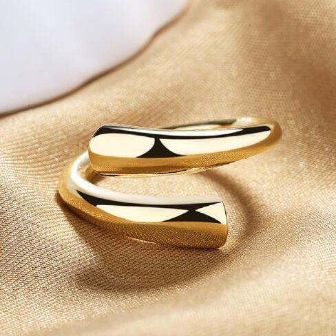 Chunky Gold Plated Wrap Around Ring Minimalist High Polish Tarnish Resistant Comfort Fit Open Adjustable Statement Ring for Women in Saudi Arabia