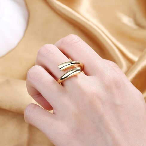 Chunky Gold Plated Wrap Around Ring Minimalist High Polish Tarnish Resistant Comfort Fit Open Adjustable Statement Ring for Women in Saudi Arabia
