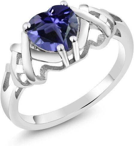 Gem Stone King 0.84 Ct Heart Shape Blue Iolite 925 Sterling Silver Ring in Kuwait