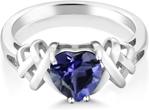 Gem Stone King 0.84 Ct Heart Shape Blue Iolite 925 Sterling Silver Ring in Kuwait
