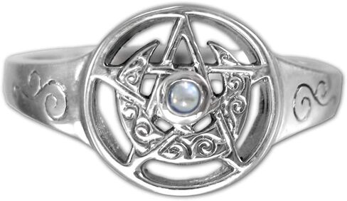 Dryad Design Moonstone Pentagram Ring | .925 Sterling Silver Crescent Moon Pentacle for Women | Wiccan Pagan Jewelry (Size 5-12) in Kuwait