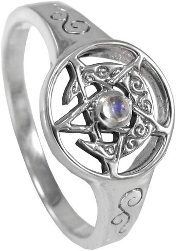Dryad Design Moonstone Pentagram Ring | .925 Sterling Silver Crescent Moon Pentacle for Women | Wiccan Pagan Jewelry (Size 5-12) in Kuwait
