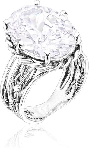 JEAN RACHEL JEWELRY 925 Sterling Silver Oval Braid Wrap Ring - Massive 15.75ct Clear Cubic Zirconia Layered Statement Ring in Saudi Arabia