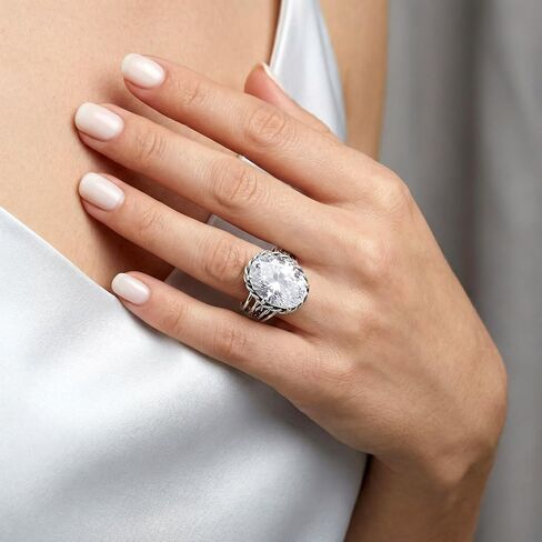 JEAN RACHEL JEWELRY 925 Sterling Silver Oval Braid Wrap Ring - Massive 15.75ct Clear Cubic Zirconia Layered Statement Ring in Saudi Arabia
