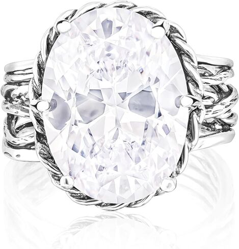 JEAN RACHEL JEWELRY 925 Sterling Silver Oval Braid Wrap Ring - Massive 15.75ct Clear Cubic Zirconia Layered Statement Ring in Saudi Arabia