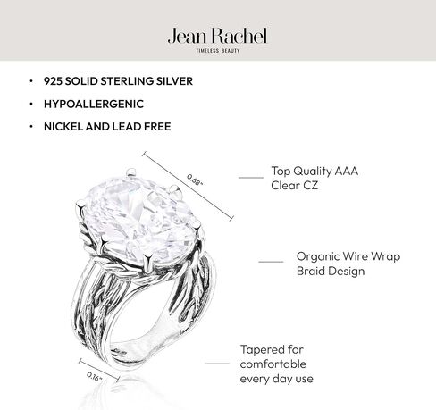 JEAN RACHEL JEWELRY 925 Sterling Silver Oval Braid Wrap Ring - Massive 15.75ct Clear Cubic Zirconia Layered Statement Ring in Saudi Arabia