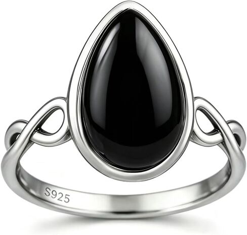 HAIXIAN S925 Sterling Silver Pear-Shaped Jade Ring for Women, Vintage Antiqued Minimalist Infinity Knot Statement Ring, Elegant Daily Wear in Saudi Arabia