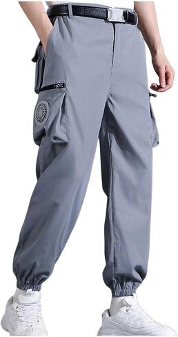 Cargo Pants for Men,Mens Work Pants with Pocket Fans Stretch Waist Tactical Joggers Cooling Stretchy Construction Pant in Kuwait