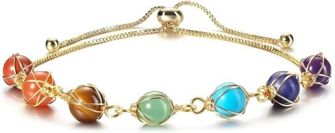 7 Chakra Feng Shui Spiritual Crystal Bracelet for Women - Adjustable Gold Tone Healing Yoga Meditation Energy Jewelry in Saudi Arabia