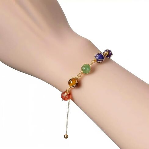 7 Chakra Feng Shui Spiritual Crystal Bracelet for Women - Adjustable Gold Tone Healing Yoga Meditation Energy Jewelry in Saudi Arabia