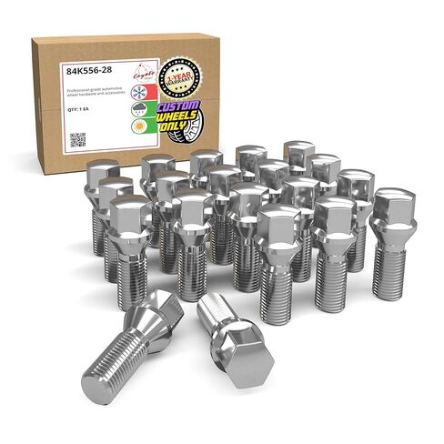 Wheel Accessories Parts Set of 20 Chrome 14x1.5 Lug Bolt Kit Cone Seat Acorn 17mm Hex, 28mm Shank Length, M14x1.50 Thread Cone Lug Bolts for Aftermarket Wheels (20, Chrome, 14 1.5) in Kuwait