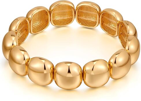NIKOLUX Chunky Bangle Bracelet for Women Gold Square Minimalist Stretch Bracelet 14K Gold Plated Stretchable Elastic Bangles Hypoallergenic Bohemian Stackable in Kuwait