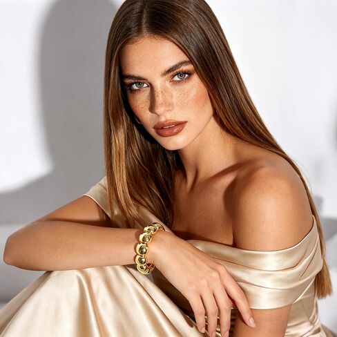 NIKOLUX Chunky Bangle Bracelet for Women Gold Square Minimalist Stretch Bracelet 14K Gold Plated Stretchable Elastic Bangles Hypoallergenic Bohemian Stackable in Kuwait