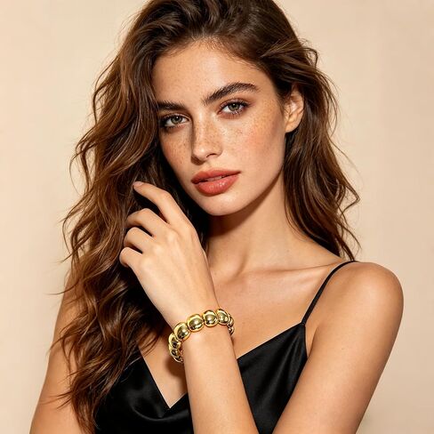 NIKOLUX Chunky Bangle Bracelet for Women Gold Square Minimalist Stretch Bracelet 14K Gold Plated Stretchable Elastic Bangles Hypoallergenic Bohemian Stackable in Kuwait