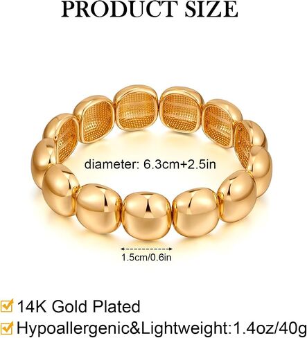 NIKOLUX Chunky Bangle Bracelet for Women Gold Square Minimalist Stretch Bracelet 14K Gold Plated Stretchable Elastic Bangles Hypoallergenic Bohemian Stackable in Kuwait