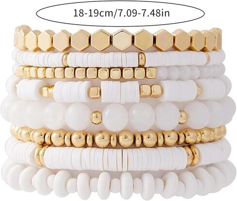 Polymer Clay Bead Bracelets for Women Bohemian Stackable Gold Beaded Stretch Bracelets Elastic Layering Friendship Bracelets Set Boho Jewelry in Saudi Arabia
