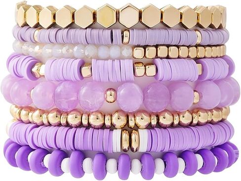 Polymer Clay Bead Bracelets for Women Bohemian Stackable Gold Beaded Stretch Bracelets Elastic Layering Friendship Bracelets Set Boho Jewelry in Saudi Arabia