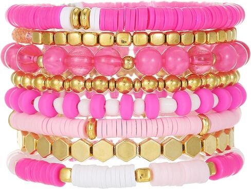 Polymer Clay Bead Bracelets for Women Bohemian Stackable Gold Beaded Stretch Bracelets Elastic Layering Friendship Bracelets Set Boho Jewelry in Saudi Arabia