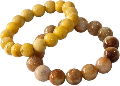Natural Jade Beaded Bracelet Set, Beige and Brown, 11-13.20 mm, Stretch Fit, Feng Shui Wealth Protection Unisex Jewelry, 2 Piece in Saudi Arabia
