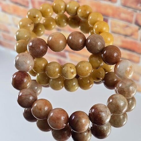 Natural Jade Beaded Bracelet Set, Beige and Brown, 11-13.20 mm, Stretch Fit, Feng Shui Wealth Protection Unisex Jewelry, 2 Piece in Saudi Arabia
