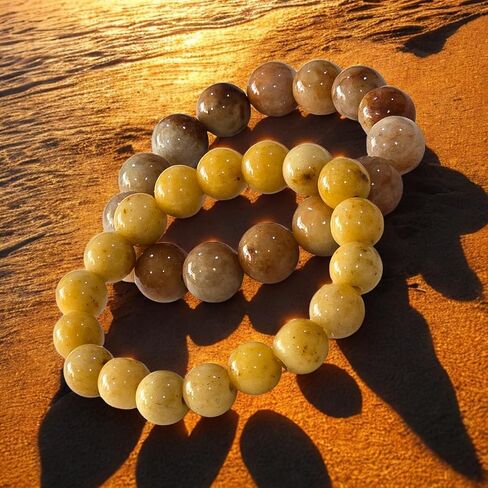 Natural Jade Beaded Bracelet Set, Beige and Brown, 11-13.20 mm, Stretch Fit, Feng Shui Wealth Protection Unisex Jewelry, 2 Piece in Saudi Arabia