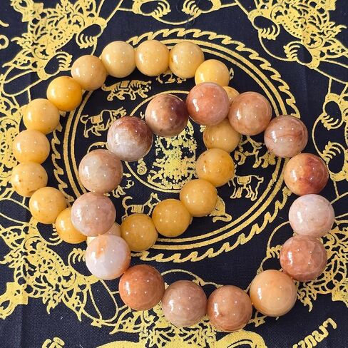 Natural Jade Beaded Bracelet Set, Beige and Brown, 11-13.20 mm, Stretch Fit, Feng Shui Wealth Protection Unisex Jewelry, 2 Piece in Saudi Arabia
