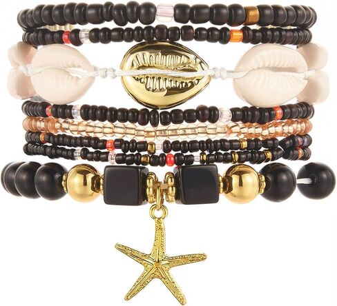 CHICUTIE Bohemian Stretch Beaded Bracelets Set, Colorful Stackable Multilayer Handmade Bracelet Shell Sea Star Summer Beach Boho Vacation Charm Jewelry Gifts in Saudi Arabia
