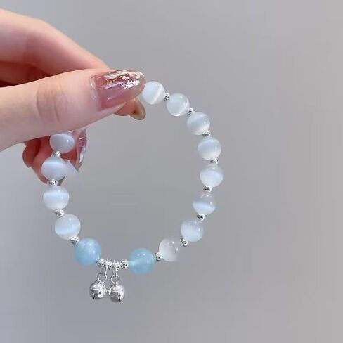 Beaded Bracelet for Women, Cat's Eye Design Moonlight Bracelets with Elastic Cord and Bells, Jewelry Gift for Teacher Office Coworker, Christmas Birthday Gifts in Kuwait