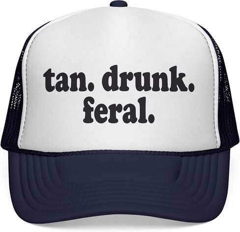 tan. Drunk. Feral. Trucker Cap | Funny Text Mesh Hat in Kuwait