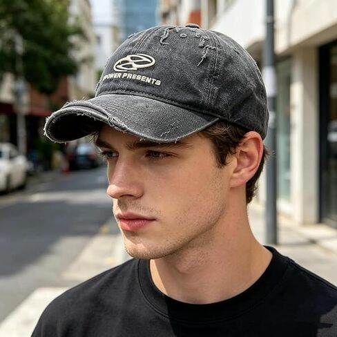 Vintage Washed Distressed Baseball Cap, Classic Embroidered Logo Casual Style, Adjustable Peak Cap for Men and Women in Kuwait