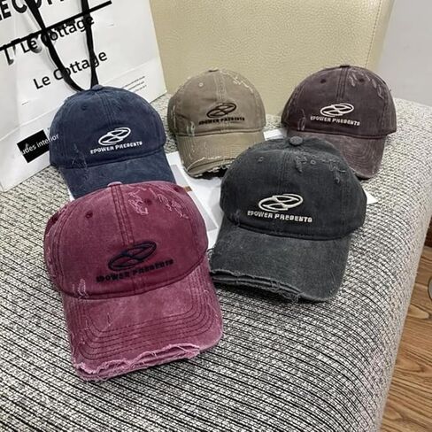 Vintage Washed Distressed Baseball Cap, Classic Embroidered Logo Casual Style, Adjustable Peak Cap for Men and Women in Kuwait