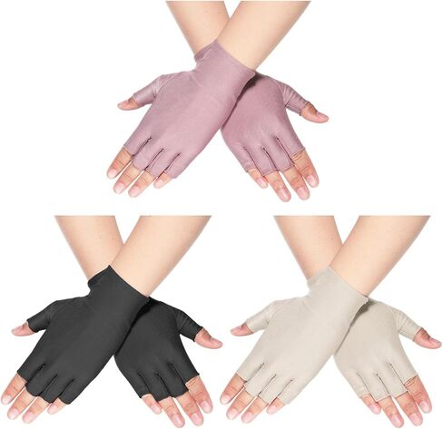 3 Pairs Sun Protection Gloves for Women, Fingerless Driving Gloves UV Protection for Gel Manicures Summer Driving Biking Riding Outdoor Sports (3 Colors) in Kuwait
