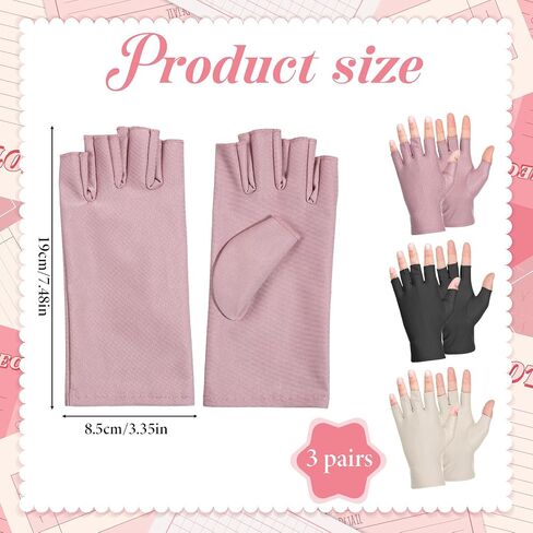 3 Pairs Sun Protection Gloves for Women, Fingerless Driving Gloves UV Protection for Gel Manicures Summer Driving Biking Riding Outdoor Sports (3 Colors) in Kuwait