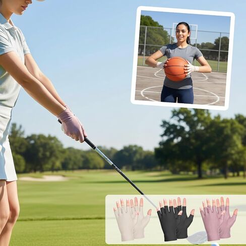 3 Pairs Sun Protection Gloves for Women, Fingerless Driving Gloves UV Protection for Gel Manicures Summer Driving Biking Riding Outdoor Sports (3 Colors) in Kuwait
